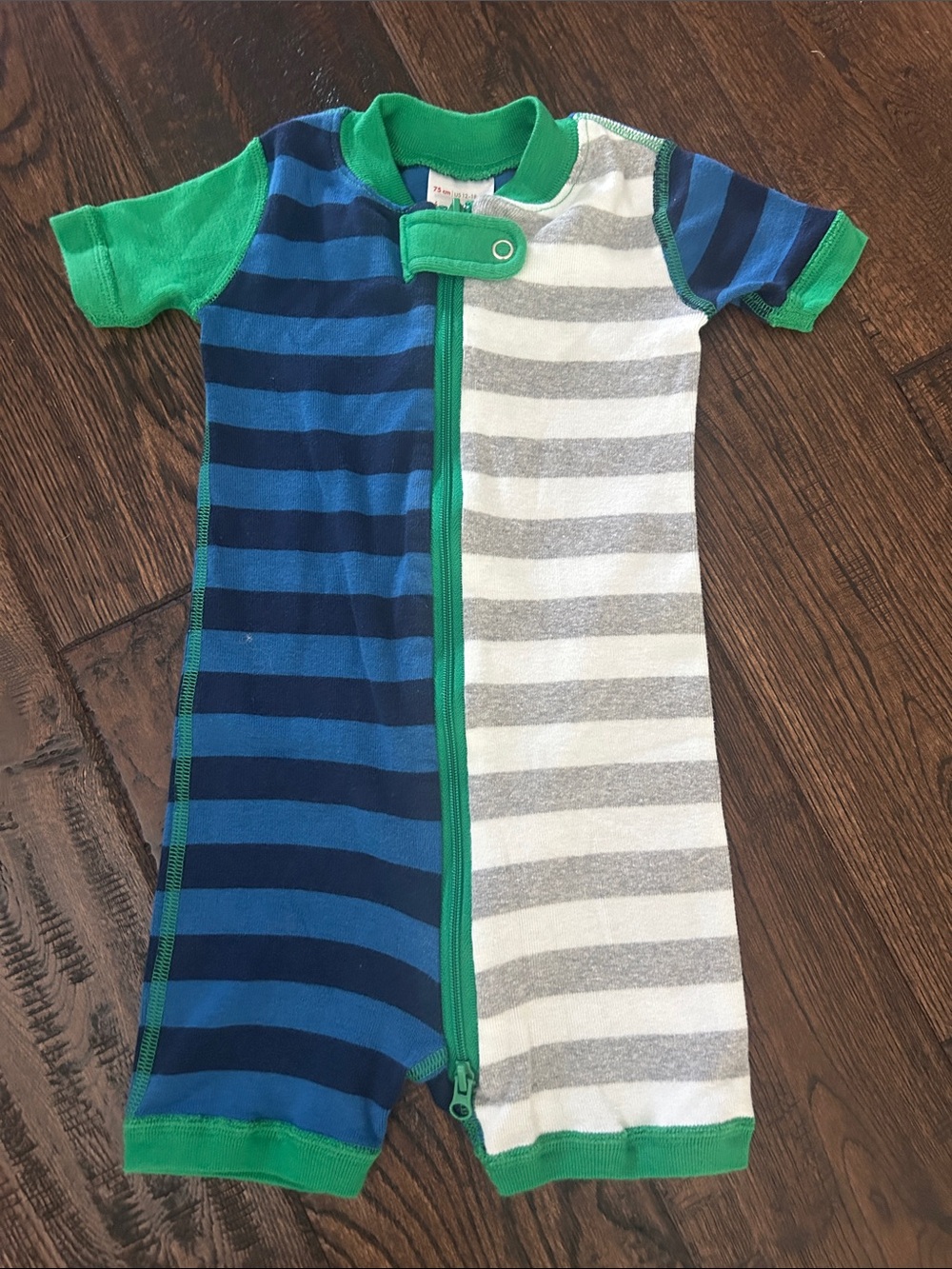 Hanna Andersson Blue, Navy, Gray & White Striped Short-Sleeve Zip one piece